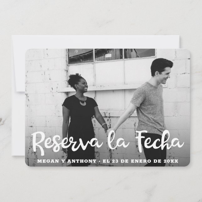 Reserva la Fecha White Text Overlay Photo Spanish Save The Date (Front)
