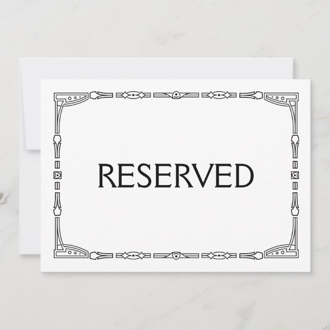 "Reserved" Art Deco Style Wedding Sign Invitation (Front)
