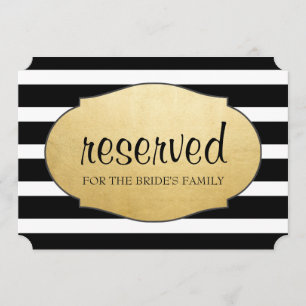 Reserved Black Stripes Faux Gold Foil Wedding Sign Invitation