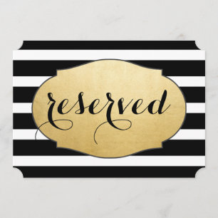 Reserved Black Stripes Faux Gold Foil Wedding Sign Invitation