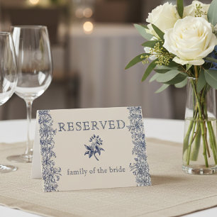 Reserved blue floral wedding place card