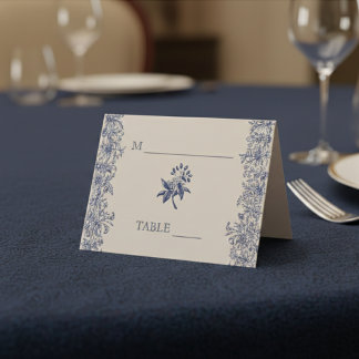 Reserved blue floral wedding place card