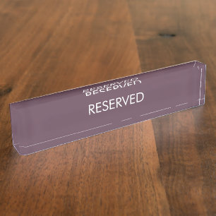 Reserved, customise, change name text eggplant nameplate