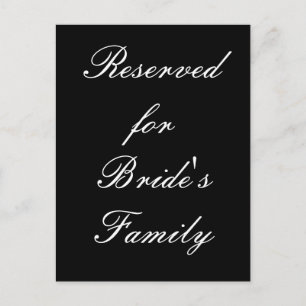 Reserved for Bride's Family Postcard