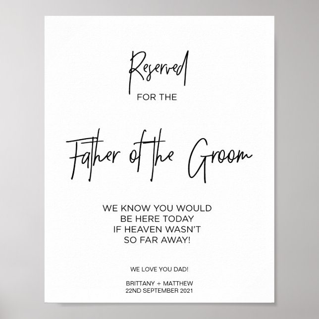 Reserved for Father of the Groom Loving Memory Poster (Front)
