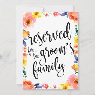 Reserved for Groom's Family Affordable Floral Sign