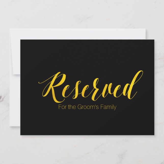 "Reserved for Groom's Family" Chic Wedding Sign Invitation (Front)