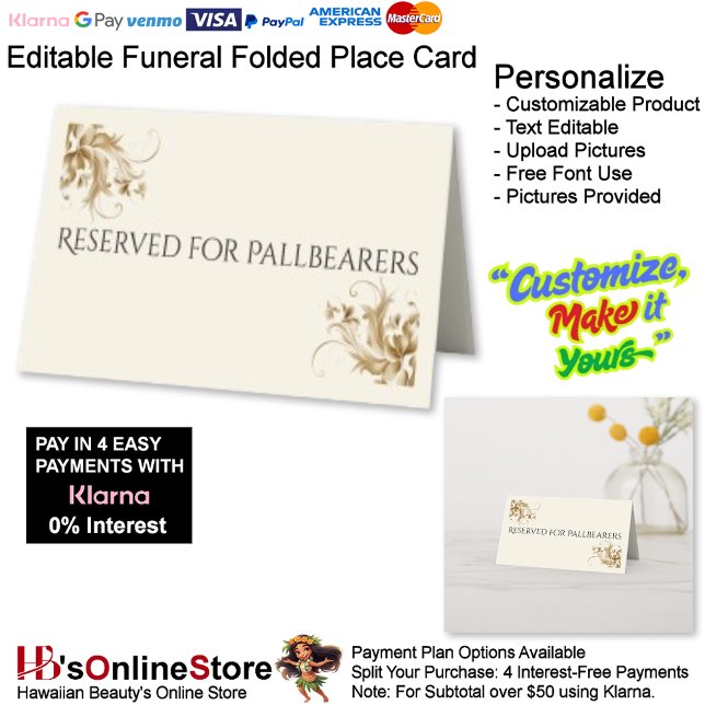 Reserved for Pallbearers Flourish Funeral  Place Card (Reserved for Pallbearers Flourish Funeral Place Card.)