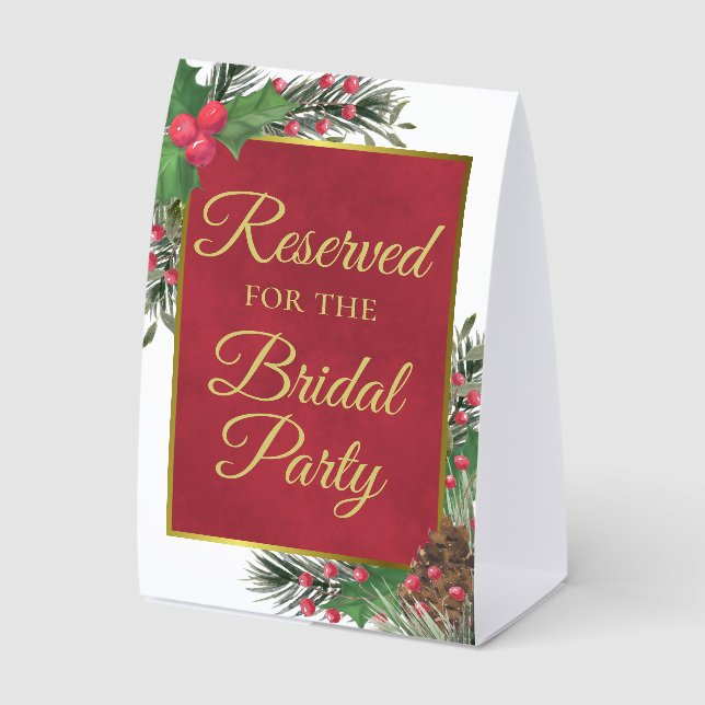 Reserved for the Bridal Party Festive Holly & Pine (Front)