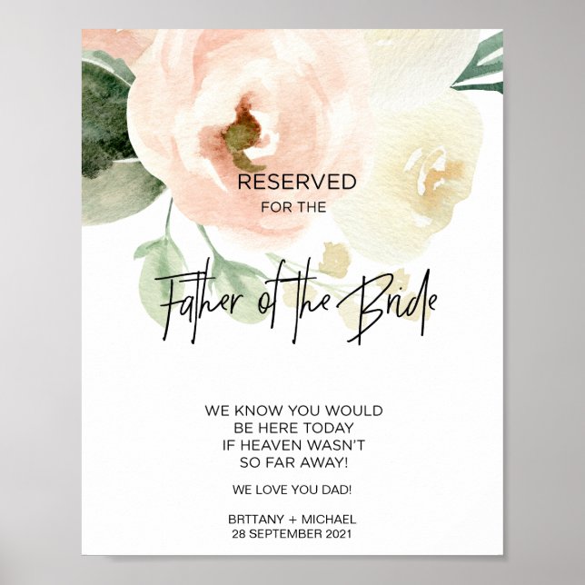 Reserved for the Father of the Bride Memorial Sign (Front)