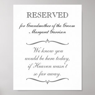 Reserved Grandmother of Groom Memorial Wedding Poster