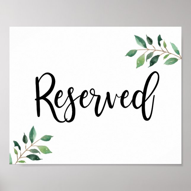 Reserved Greenery Calligraphy Wedding Sign (Front)