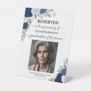 Reserved in Loving Memory Blue Roses Wedding Pedestal Sign