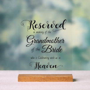 Reserved in Memory of Elegant Wedding Memorial Acrylic Sign