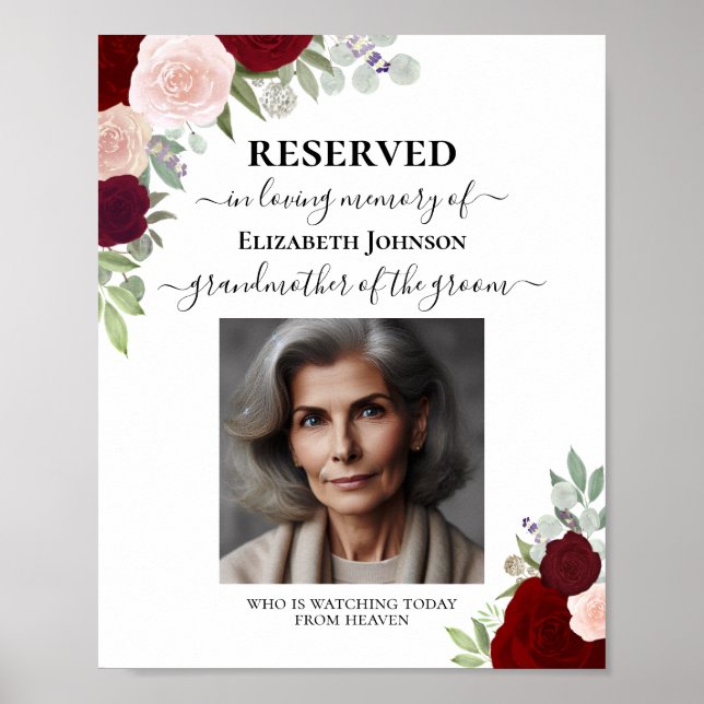 Reserved Loved One in Heaven Red Floral Wedding Poster (Front)
