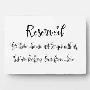 Reserved Memorial Wedding Sign Plaque