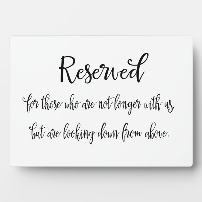 Reserved Memorial Wedding Sign Plaque (Front)