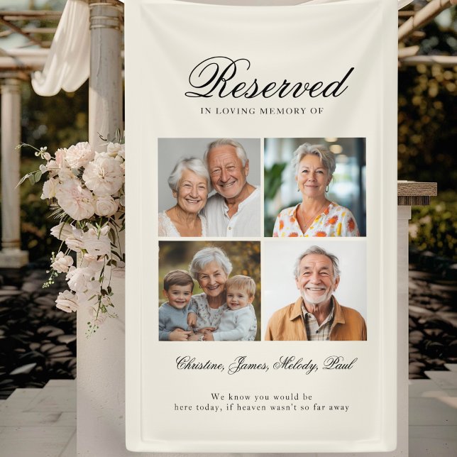 Reserved Seat - 4 Photo Memorial Beige Wedding Banner (Reserved Seat - 4 Photo Memorial Beige Wedding Banner)
