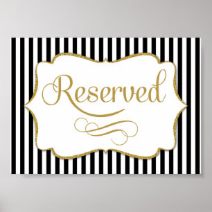 Reserved Sign Black Gold Stripe
