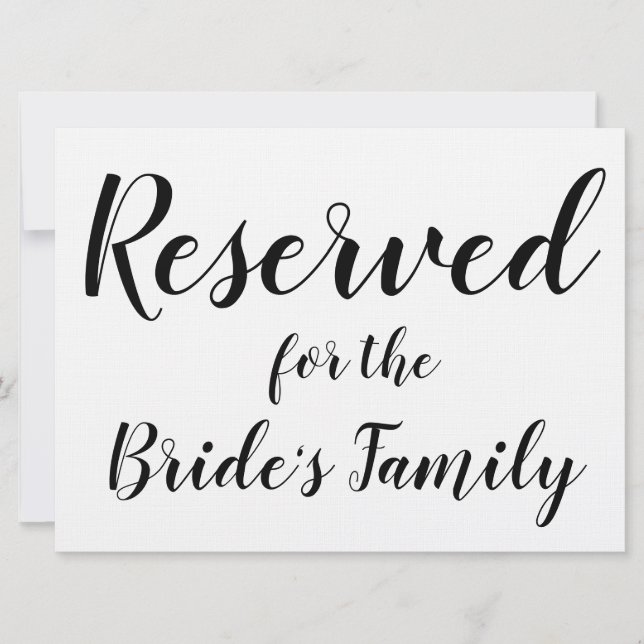 Reserved Sign - Bride's Family (Front)