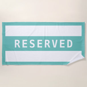 RESERVED, White Text on Light Teal Stripe/Border Beach Towel