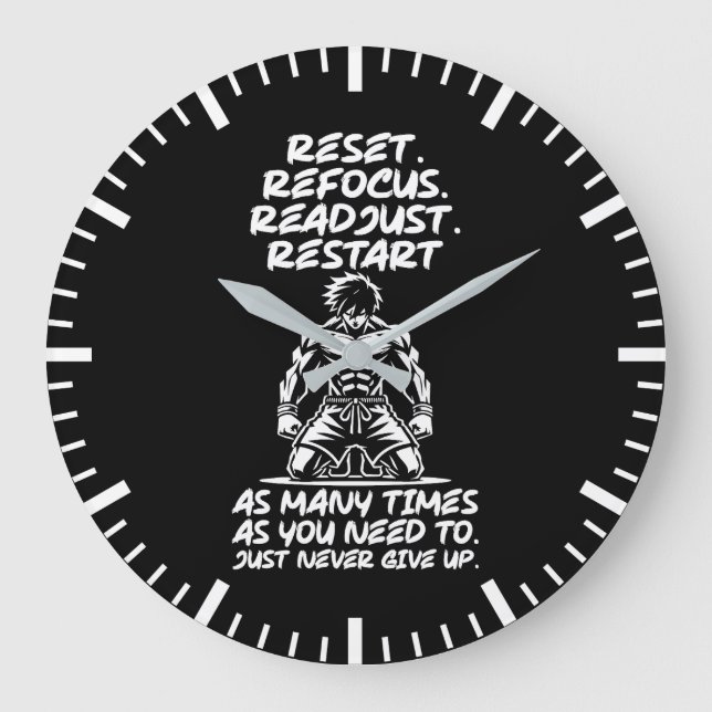Reset Refocus Readjust - Gym, Hustle, Success Large Clock (Front)