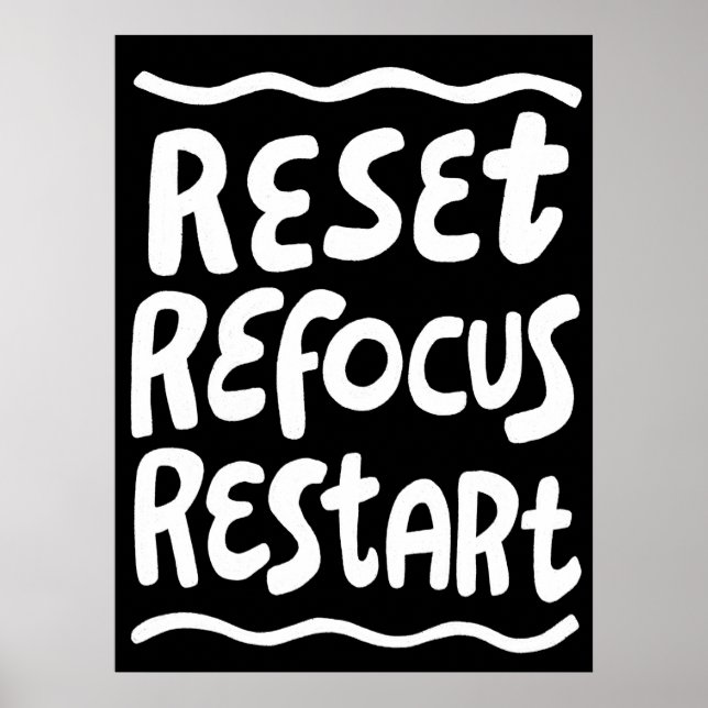 RESET REFOCUS RESTART Bold Fun Bubble Letters  Poster (Front)