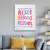 RESET REFOCUS RESTART Colourful Fun Bubble Letters