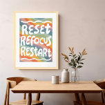 RESET REFOCUS RESTART Colourful Fun Bubble Letters Poster<br><div class="desc">Hand made art for you! Add your own text, change background colour too. Select the print size using the drop down menu above, and you can click the “edit design” button to customise the artwork to fit any size paper. Purchase a simple poster or a fully framed and matted version!...</div>