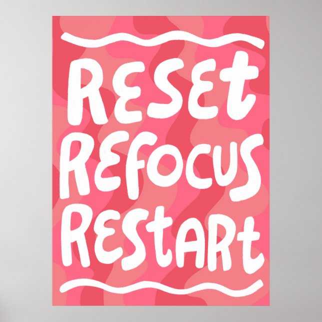RESET REFOCUS RESTART Colourful Fun Bubble Letters Poster (Front)