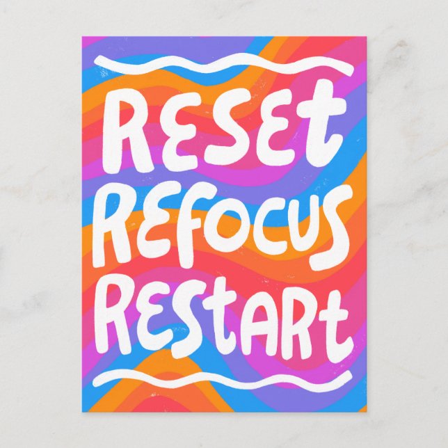 RESET REFOCUS RESTART Fun Bubble Letters INSPO Postcard (Front)