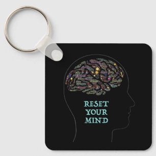Reset Your Mind Inspirational Word Art Design   Key Ring