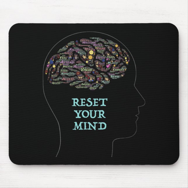 Reset Your Mind Inspirational Word Art Design  Mouse Mat (Front)