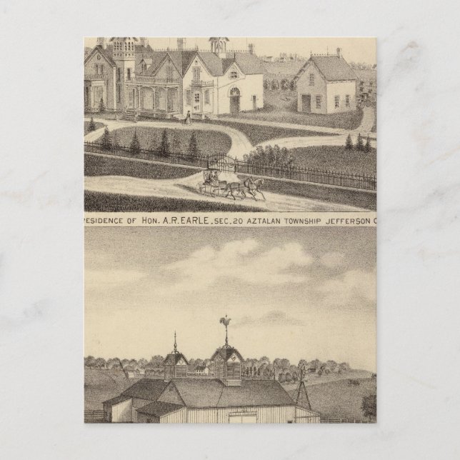Residence, barn & outbuildings of AR Earle Postcard (Front)