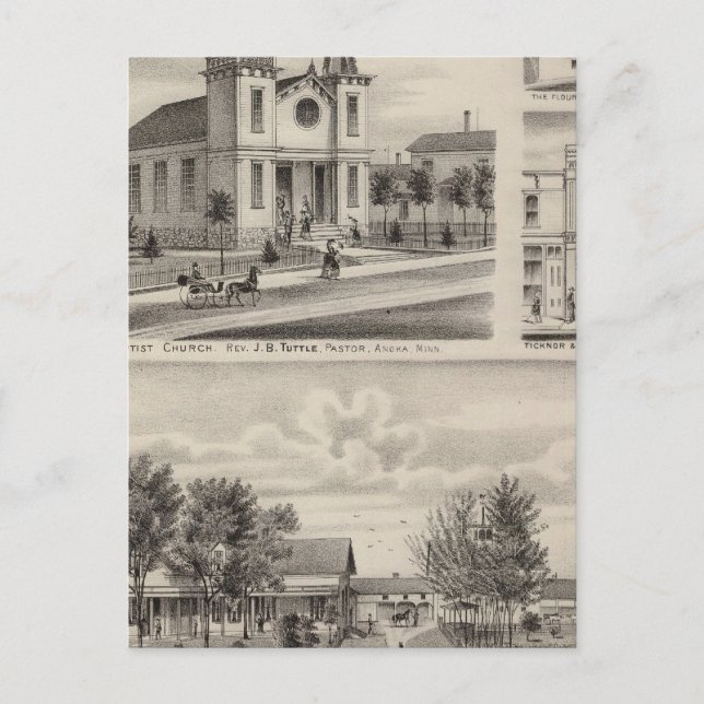 Residence, Farm, Church and Store in Minnesota Postcard (Front)