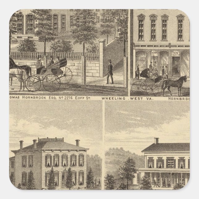 Residence of Thomas Hornbrook Square Sticker (Front)