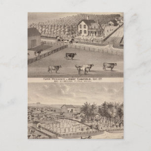 Residences and farms of J Canfield and J Wood Postcard