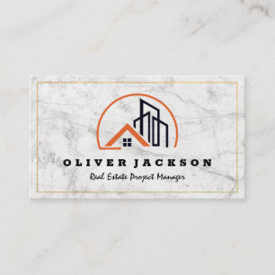Residential and Commercial Logo   White Marble Business Card