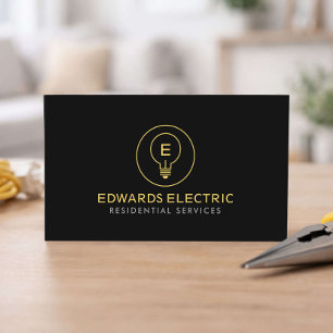 Residential Electrician Minimal Logo Black Business Card