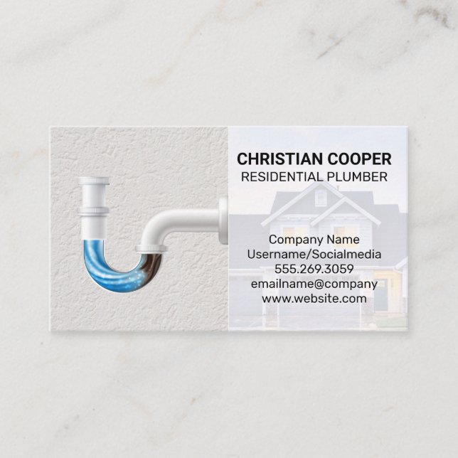 Residential Plumber | Clogged Pipes Business Card (Front)