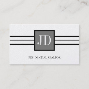 Residential Realtor Broker Monogram Platinum Paper Business Card