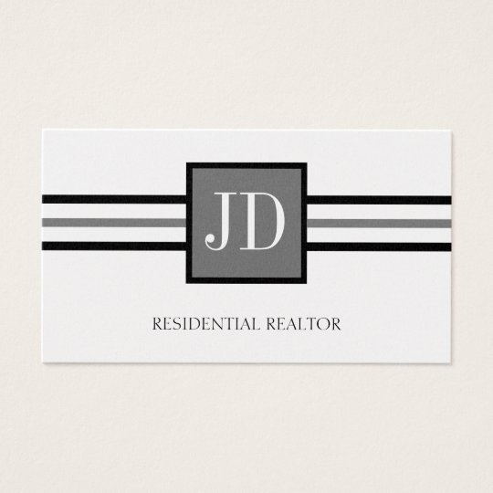 Residential Realtor Broker Monogram Platinum Paper Business Card
