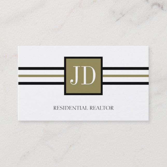 Residential Realtor Broker Monogram White Paper Business Card (Front)