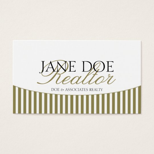 Residential Realtor Gold Script Stripes White Business Card