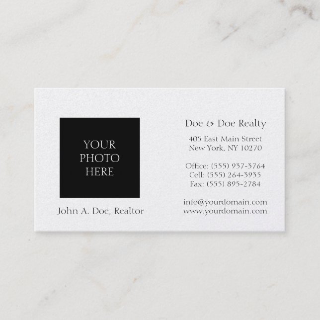 Residential Realtor Head Shot Platinum Paper Business Card (Front)