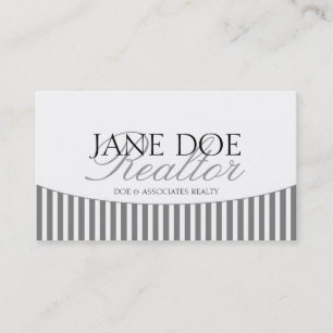 Residential Realtor Silver Script Stripes White Business Card