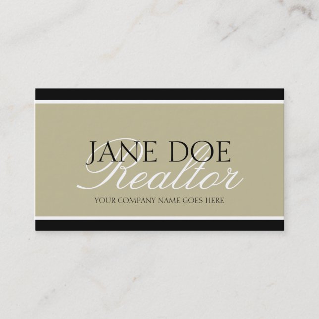 Residential Realtor Tan/White Script/Black Borders Business Card (Front)