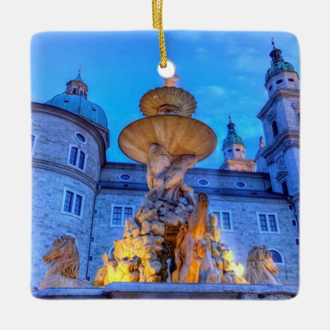 Residenzplatz in Salzburg, Austria Ceramic Tree Decoration (Front)