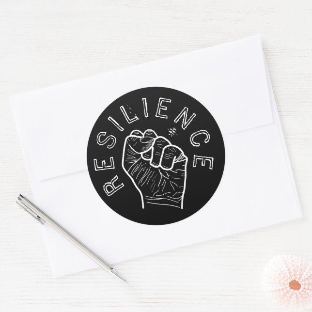 Resilience motivational motto fist classic round sticker (Envelope)