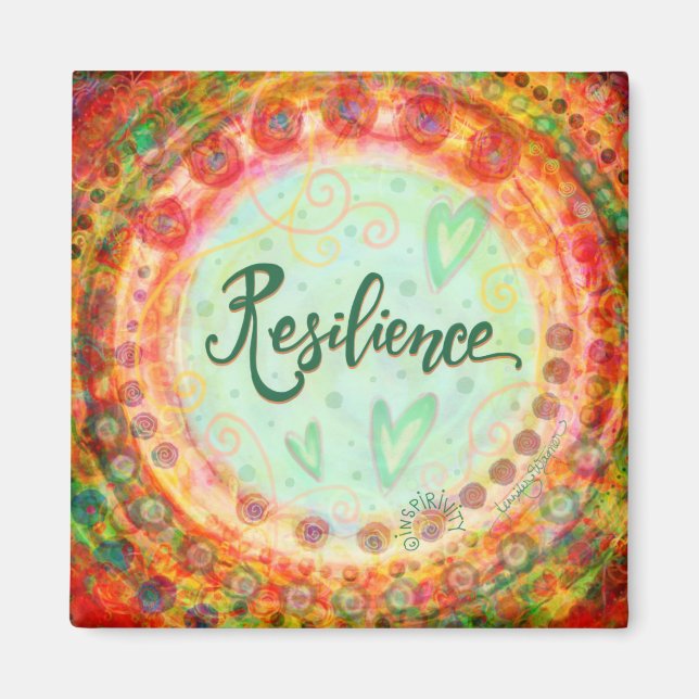 Resilience Pretty Orange Floral Inspirational Fun Magnet (Front)